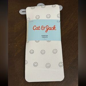 Cat & Jack Cream Tights with Gray Smiley Faces